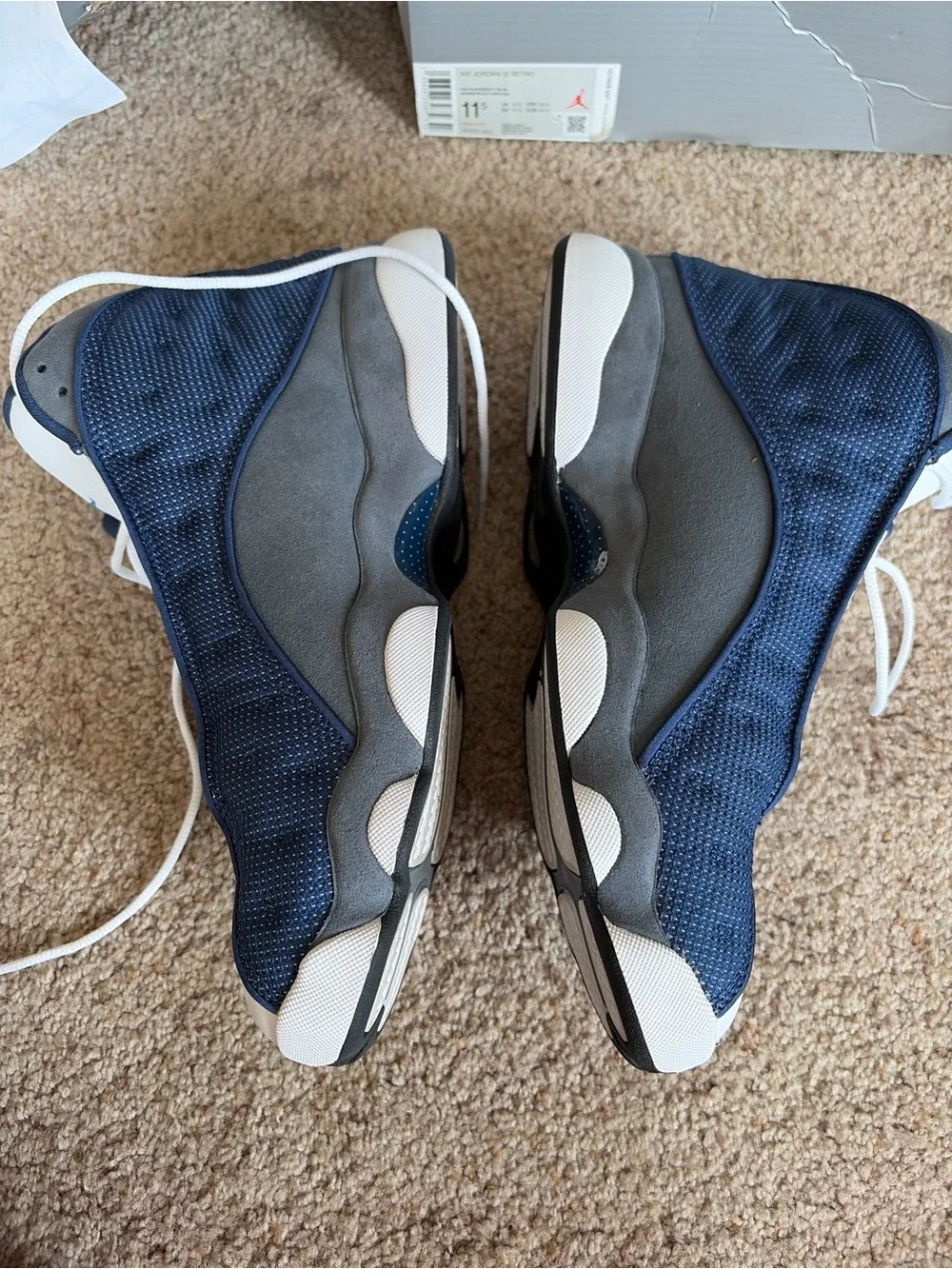 Jordan 13 Retro Flint 2020 Navy Blue and Gray High-Top Athletic Sneakers